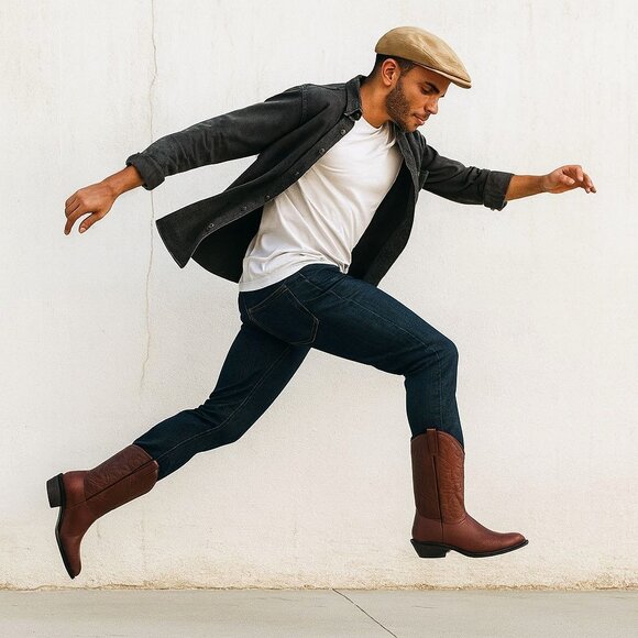 Palomino Size 9.5 Western Boots Mens Leather Cowboy Slip On Boots  Burgundy - Picture 1 of 16